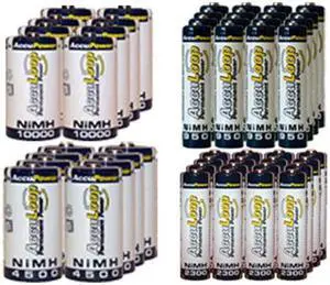 16 AA (2600 mAh) + 16 AAA (1100 mAh) + 8 C (4500 mAh) + 8 D (10000 mAh) NiMH AccuLoop Batteries
