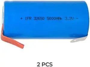 2-Pack 3.2 Volt 32650 LiFePO4 Batteries (5000 mAh) with Tabs