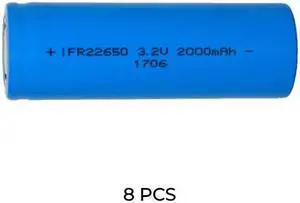 8-Pack 3.2 Volt 22650 LiFePO4 Batteries (2000 mAh)