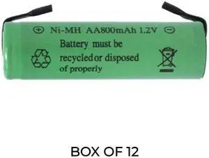 12-Pack AA NiMH 800 mAhRechargeable Batteries with Tabs