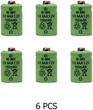 6-Pack 1/3 AAA 150 mAh Button Top NiMH Batteries for Solar Lights