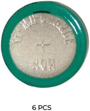 6-Pack 40H 1.2 Volt NiMH Button Cell Batteries (H40)