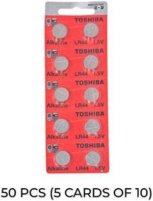 50-Pack LR44 Toshiba Alkaline Button Batteries (5 Cards of 10)