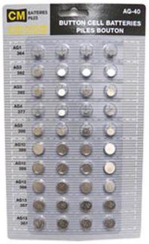 40-Pack Button Batteries Combo (AG1, AG3, AG4. AG5, AG10, AG12, AG13)