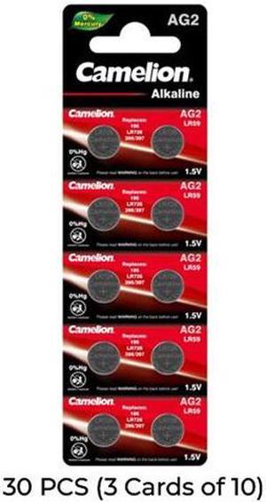 30-Pack AG2 / 396 / 397 / LR726 Button Batteries (3 Cards of 10)