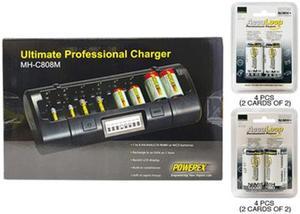 Powerex MH-C808M 8 Bay LCD Charger + 4 C (4500 mAh) + 4 D (10000) AccuPower AccuLoop NiMH Batteries