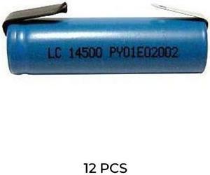 12-Pack AA 3.7 Volt Lithium Ion 14500 Batteries with Tabs (750 mAh)