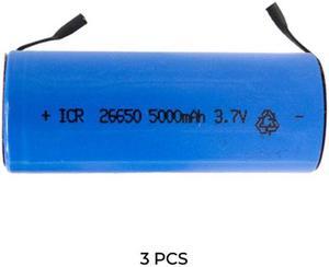 3-Pack 3.7 Volt 26650 Li-Ion Batteries with Tabs (5000 mAh)