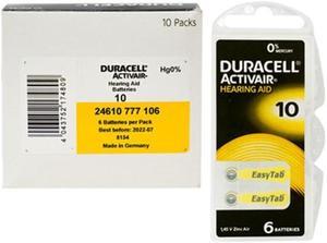 Size 10 Duracell Activair (DA10) Easy Tab Hearing Aid Batteries (60 pcs - 1 Box)