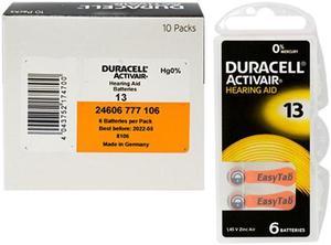 Size 13 Duracell Activair Hearing Aid Batteries DA13 (60 pcs - 1 Box)