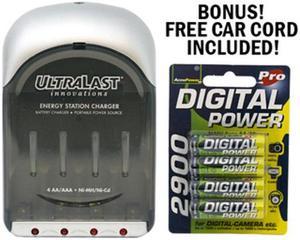 UltraLast AA / AAA Smart Charger + 4 AA AccuPower NiMH Batteries (2900 mAh)