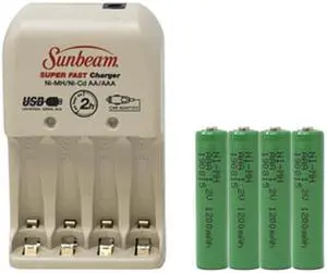 Sunbeam AA / AAA Charger + 4 AAA NiMH Batteries (1200 mAh)