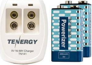 2 Bay 9 Volt Smart Battery Charger + 2 x 9 Volt NiMH Batteries (200 mAh)