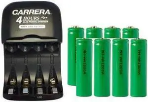 AA / AAA NiMH Smart Slim Travel Charger with USB Plug & 8 x AA NiMH 1200 mAh Batteries