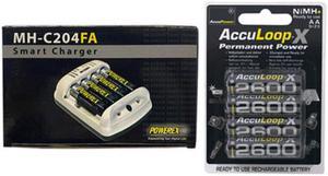 Powerex MH-C204FA AA / AAA Smart Battery Charger & 4 x AA NiMH AccuPower AccuLoop-X Rechargeable Batteries (2600 mAh)