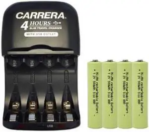 AA / AAA NiMH Smart Slim Travel Charger with USB Plug & 4 AAA NiMH Batteries (900 mAh)