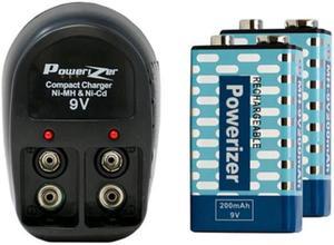 V-228 Two Bay 9 Volt Charger + 2 x 9 Volt Powerizer NiMH Batteries (200 mAh)