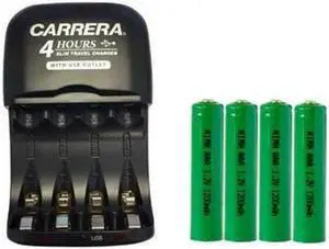 AA / AAA NiMH Smart Slim Travel Charger with USB Plug & 4 x AAA NiMH 1200 mAh Batteries