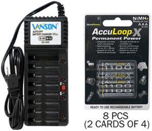 V-868 8 Bay AA & AAA Charger + 8 AAA (1100 mAh) AccuPower AccuLoop-X NiMH Batteries