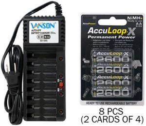 V-868 8 Bay AA & AAA Charger + 8 AA (2600 mAh) NiMH AccuPower AccuLoop-X Batteries