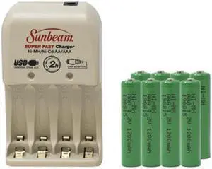Sunbeam AA / AAA Charger + 8 AA NiMH Batteries (2700 mAh)