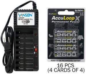 V-868 8 Bay AA & AAA Charger + 16 AA (2600 mAh) NiMH AccuPower AccuLoop-X Batteries