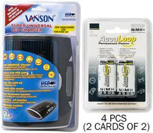 Super Universal LCD Battery Charger + 4 C AccuPower NiMH Batteries (4500 mAh)