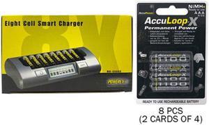 Powerex MH-C800S Eight Slot Smart Charger & 8 AAA AccuPower AccuLoop-X NiMH Batteries (1100 mAh)