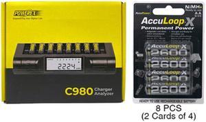 Powerex C980 Smart Charger & 8 AA NiMH AccuPower AccuLoop-X Rechargeable Batteries (2600 mAh)