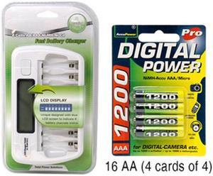 8 Bay AA / AAA LCD Charger + 16 AAA AccuPower NiMH Batteries (1200 mAh)