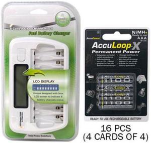 8 Bay AA / AAA LCD Battery Charger + 16 AAA 1100 mAh Acculoop-X NiMH Batteries