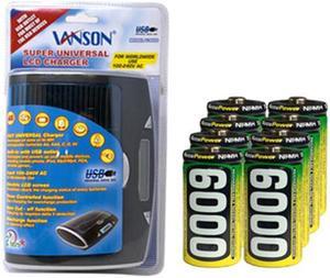 Super Universal LCD Charger + 8 C AccuPower NiMH Batteries (6000 mAh)