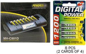 Powerex MH-C801D 8-Cell Charger & 8 AAA NiMH AccuPower Micro Batteries (1200 mAh)