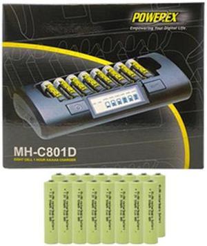 Powerex MH-C801D Eight Slot Smart Charger & 16 AAA (900 mAh) NiMH Batteries