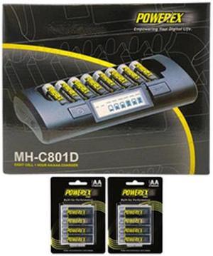 Powerex MH-C801D Eight Slot Smart Charger & 8 AA NiMH Powerex PRO Rechargeable Batteries (2700 mAh) with Battery Case