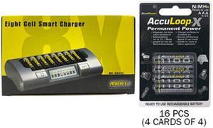 Powerex MH-C800S Eight Slot Smart Charger & 16 AAA AccuPower AccuLoop-X NiMH Batteries (1100 mAh)