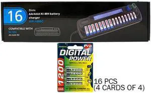 16 Bay AA / AAA LCD Battery Charger + 16 AAA AccuPower NiMH Batteries (1200 mAh)