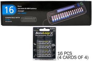 16 Bay AA / AAA LCD Battery Charger + 16 AA AccuLoop-X NiMH Batteries (2600 mAh)