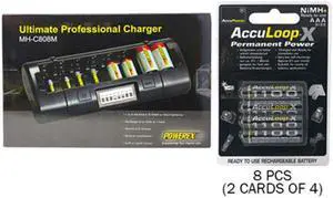 Powerex MH-C808M 8 Bay LCD Charger + 8 AAA AccuPower AccuLoop-X NiMH Batteries (1100 mAh)