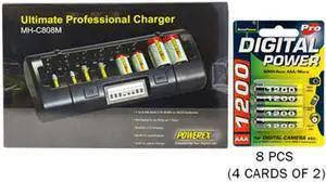 Powerex MH-C808M 8 Bay LCD Charger + 8 AAA NiMH AccuPower Micro Batteries (1200 mAh)