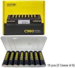 Powerex C980 Smart Charger + 16 AA NiMH Powerex Rechargeable Batteries (2700 mAh) with Battery Case