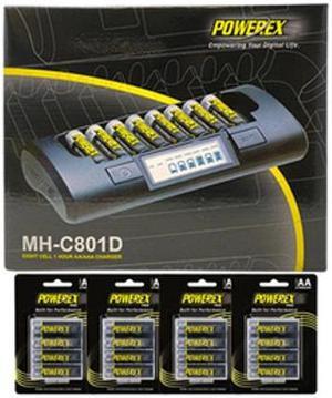 Powerex MH-C801D Eight Slot Smart Charger & 16 AA NiMH Powerex PRO Rechargeable Batteries (2700 mAh) with Battery Case