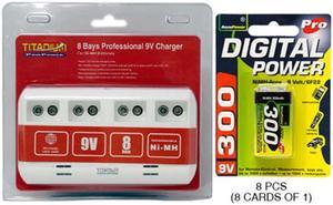 8 Bay 9 Volt Smart Charger + 8 x 9 Volt AccuPower NiMH Batteries (300 mAh)