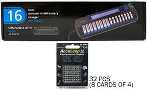 16 Bay AA / AAA LCD Battery Charger + 32 AAA Acculoop-X NiMH Batteries (1100 mAh)