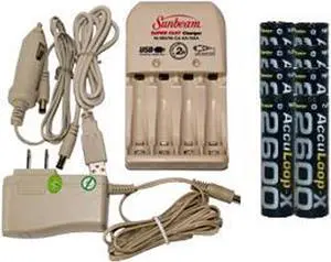 Sunbeam AA / AAA Battery Charger + 8 AA AccuPower AccuLoop-X NiMH Batteries (2600 mAh)