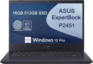 2022 ASUS ExpertBook P2451 14" Thin & Light FHD (Intel 4-Core i7-10510U, 16GB RAM, 512GB PCIe SSD) Business Laptop, Backlit KB, Fingerprint, Webcam, 3-Year Warranty, Windows 10 Pro