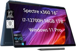 HP Spectre x360 16" 2-in-1 3K QHD+ Touchscreen (Intel 12th Gen i7-12700H, 16GB RAM, 1TB SSD, Stylus) Business Laptop, Long-Battery Life, Fingerprint, Backlit, Thunderbolt 4, Win 11 Pro