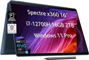 HP Spectre x360 16 2in1 3K QHD Touchscreen Intel 12th Gen i712700H 16GB RAM 2TB SSD Stylus Business Laptop LongBattery Life Fingerprint Backlit Thunderbolt 4 Win 11 Pro