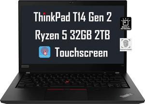 Lenovo ThinkPad T14 Gen 2 14" FHD Touchscreen (AMD Ryzen 5 Pro 5650U, 32GB RAM, 2TB SSD, 6-Core (Beat i7-1165G7)) IPS Business Laptop, Backlit, Fingerprint, Type-C, Webcam, 3-Year Warranty, Win 11 Pro