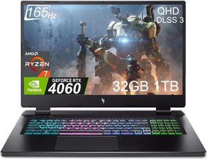 Acer Nitro 173 QHD 165Hz Gaming Laptop AMD 8Core Ryzen 7 7840HS Beat i712700H 32GB DDR5 RAM 1TB SSD GeForce RTX 4060 8GB 4Zone RGB Backlit Keyboard Win 11 Home Black AN1741R7G3